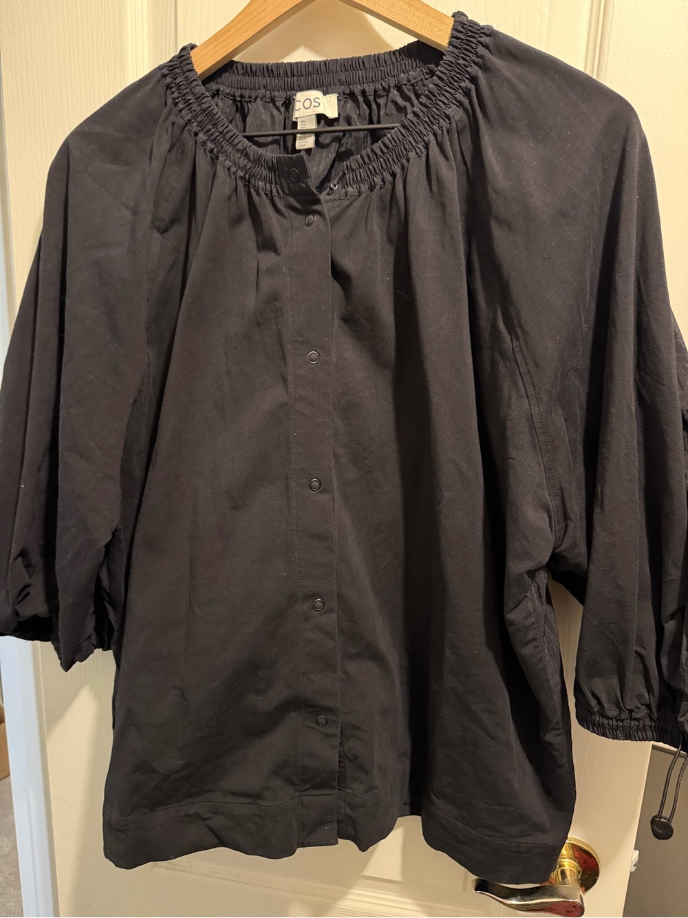 COS Black Elastic-Neck Button Front Top L